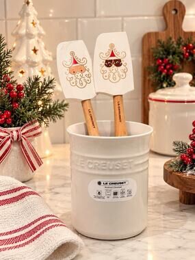 Le Creuset Utensil Crock 1L White Holder New & 2 SantaNoël Spatulas